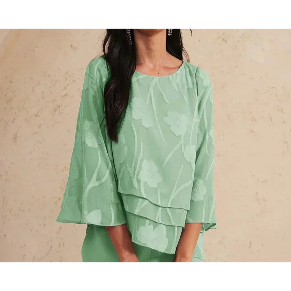MSGLAMOR Women's Chiffon Floral Tiered Blouse Sage Green Sz 2XL Fairy Party New